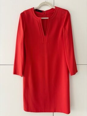 Calvin Klein Collection Black Label Red V-Notch 7/10 Sleeve Sheath Dress